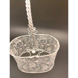Silver Snowman Beaded Basket Snowflake Metal Wire